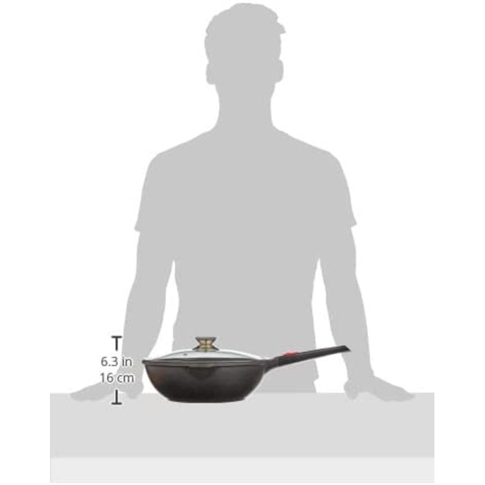 Wok Kamberg 30 см, знімна ручка, алюмінієвий, антипригарне кам'яне покриття, з кришкою, для всіх плит (індукція), PFOA-вільний, чорний