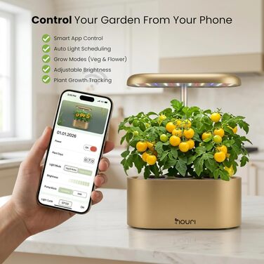 Nouri Smart Garden 12 Pod: Гідропонна система для вирощування томатів та трав вдома з LED-підсвіткою та додатком