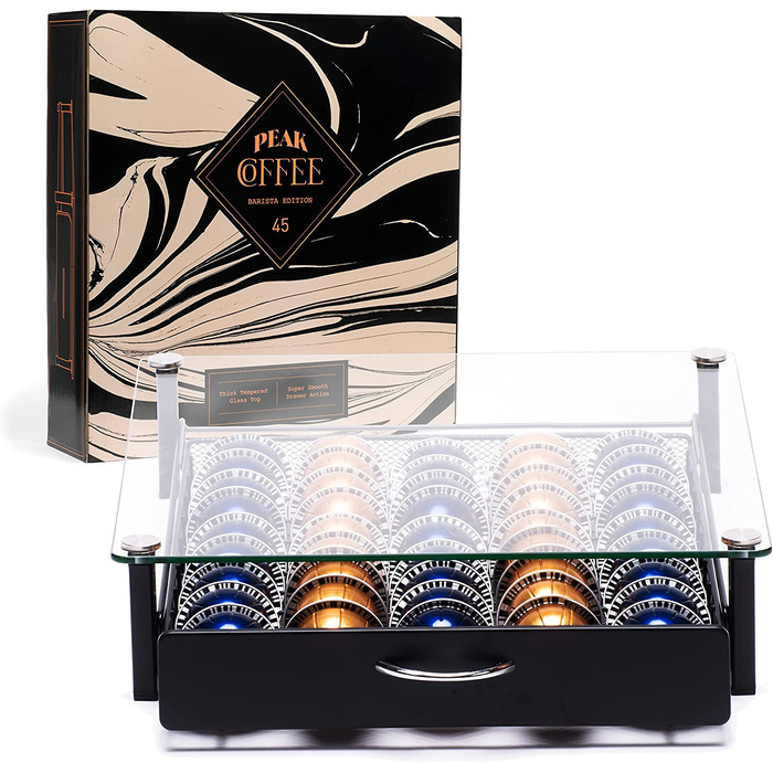 Організатор для капсул Nespresso Vertuo Peak Coffee з підставкою для кавомашини та скляною кришкою - на 45 капсул