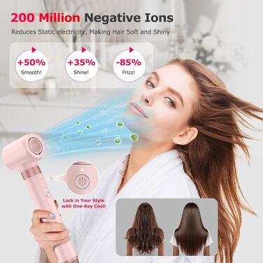 MESCOMB 5-в-1 Airstyler та Hairstyler: Фен-щітка з іонізацією, автоматичний завивач та щітка для об'єму - Швидке сушіння, укладка для локонів, об'єму та вирівнювання без пошкоджень. Легкий, рожевий.