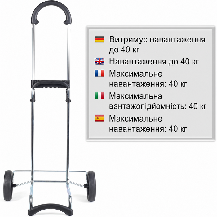 Візок для покупок Andersen Scala з сумкою Milla 49 л, чорний, сталева рама, колеса 15 см