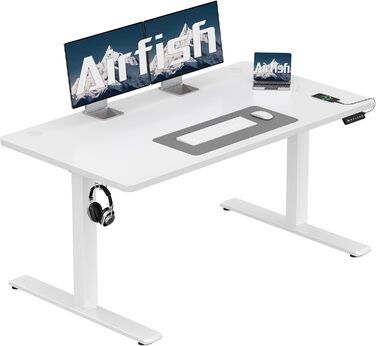 Електричний стіл Airfish 140x60 см, білий, регульований по висоті 73-118 см, з USB-роз'ємом і пам'яттю положень