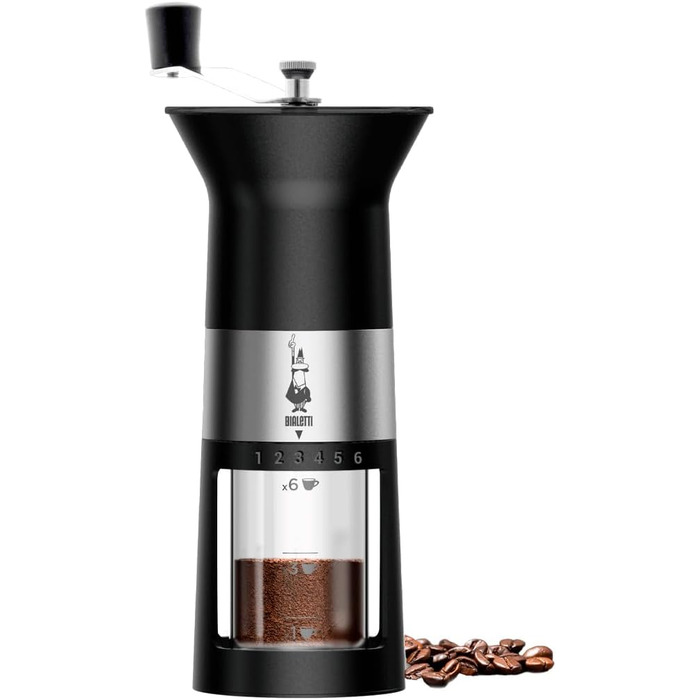 Ручна кавомолка Bialetti з нержавіючої сталі, матова чорна