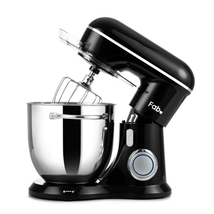Кухонний комбайн Kitchen in the box Fab-Serie, потужний планетарний міксер 1300 Вт, 10 швидкостей, чаша 6 л, чорний (з гаком, вінчиком та мішалкою)