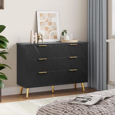 Комод YITAHOME для спальні: 6 шухляд, чорний, з дерева, для зберігання