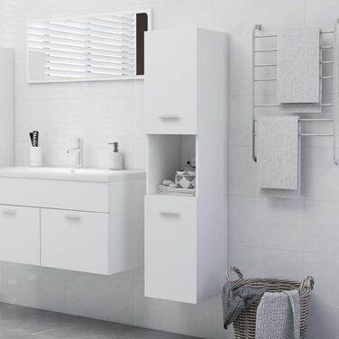 Шафа для ванної vidaXL з 2 дверцятами та 5 полицями, біла, 30x30x130 см, ДСП, високий шафа для ванної кімнати