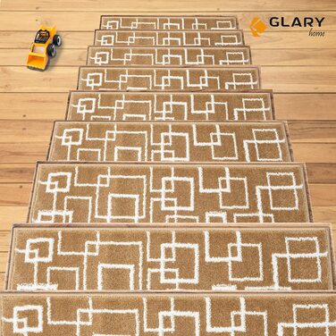 Набір із 15 килимків для сходів Glary Home, самоклеючі, 22×71×1,2 см, квадратний візерунок, біло-бежеві