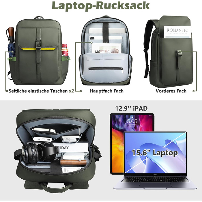 Бізнес-рюкзак для ноутбука 15.6 дюймів hk Business Rucksack, тонкий міський рюкзак для чоловіків та жінок (Зелений)