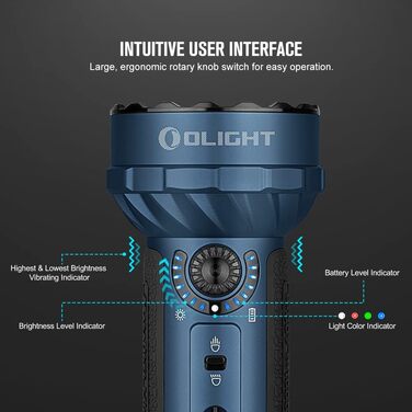Ліхтар OLIGHT Marauder Mini LED, 7000 люмен, 600 м, акумуляторний, з прожектором і розсіяним світлом, 3 типи кольорових LED, сенсор відстані, для вулиці, колір темно-синій (Midnight Blue)