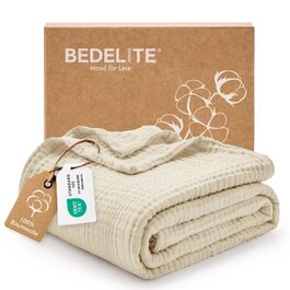 Муслінова ковдра BEDELITE для дорослих 150x200 см, бавовняна покривало, бежеве