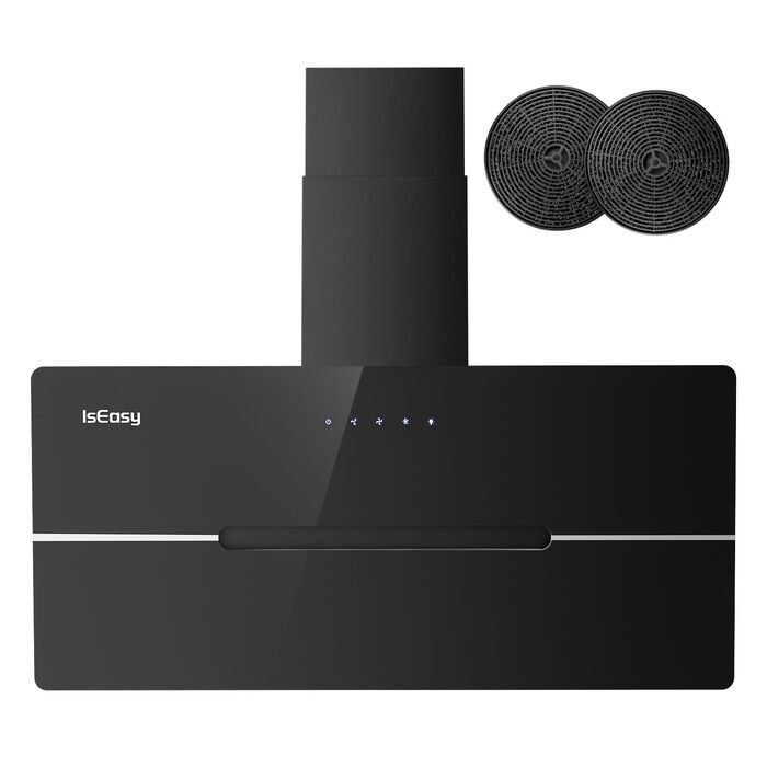 Витяжка кухонна IsEasy 60 см, чорна, потужність 578 м³/год, 4 рівні швидкості, режими відведення та рециркуляції повітря, таймер вимкнення, клас енергоефективності A++