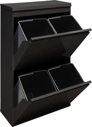 ARREGUI Top CR626-B Система сортування сміття з нержавіючої сталі з кришкою, 4-секційний кухонний смітник, знімні внутрішні відра з ручками, 4x17 л (68 л), чорний
