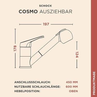 Кухонний змішувач SCHOCK COSMO I одноважільний, з висувною лійкою, поворот на 360°, колір Onyx