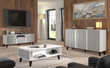 ТВ-тумба Ravenna F 150 2D1S, білий матовий / чорний матовий, фрезеровані фасади UFPCZ