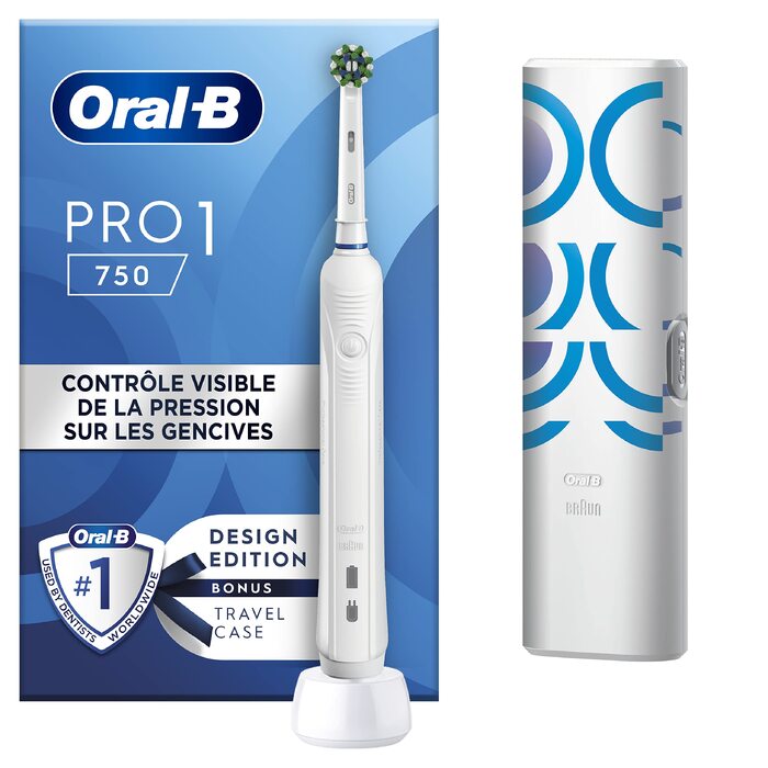 Електрична зубна щітка Oral-B Pro 1 750 від Braun, біла (1 насадка, дорожній футляр)
