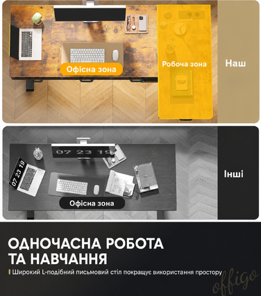 Кутовий стіл OffiGo з регулюванням висоти 140x80 см, електричний, з 4 шухлядами, коричневий вінтаж для офісу та кабінету