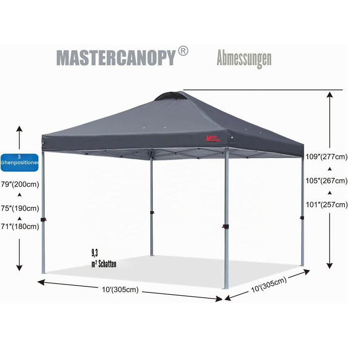 Павільйон садовий MasterCanopy 3x3 м, швидкозбірний, антрацит. UPF50+, водостійкий, з сумкою та мішками для фіксації. Для кемпінгу, заходів, саду.