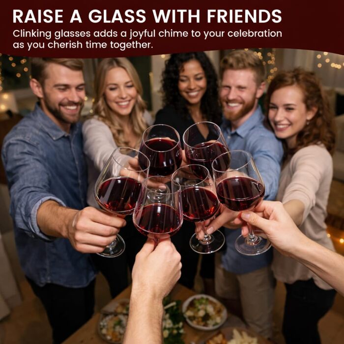 Набір келихів для вина PROST! 6 шт. 491 мл, без свинцю, для червоного вина, вечірок та компаній