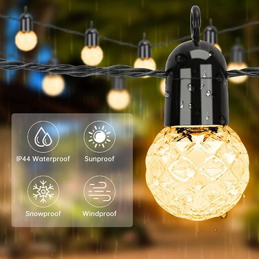 Сонячна гірлянда Aogled G40, 15,5 м, 25 LED, тепле біле світло 2700K, з пультом, для декору в приміщенні та на вулиці