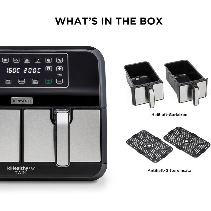 Аерофритюрниця з двома чашами Kenwood kHealthy Fry HFM20.000MB, 8л (2x4л), 8 програм, Dual Cook & Sync Finish, сенсорний дисплей, антипригарне покриття