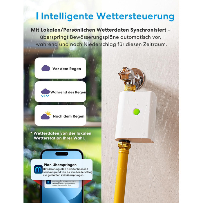 Meross MST100 Контролер поливу WiFi для вулиці з керуванням через додаток | Apple Home, Alexa, Google Home | Моніторинг витрати води