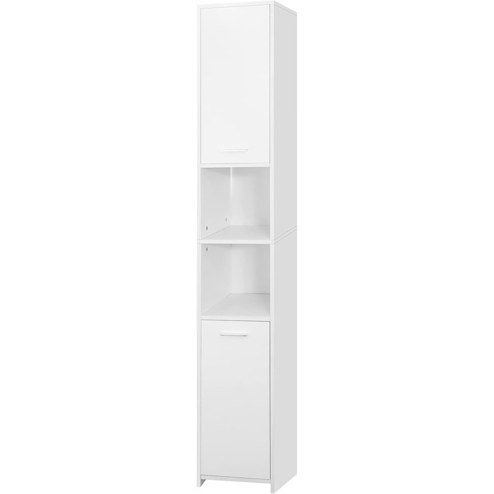 Високий шафа для ванної ML-Design, білий, 30x190x30 см, з 6 відділеннями і 2 дверцятами, вузький шафа для зберігання, МДФ, меблі для ванної кімнати