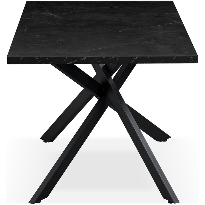Розсувний обідній стіл LARS B&D Home, 120-160 x 80 см, для 4-6 осіб. Кухонний стіл з дерева, чорний, Industrial modern, Texas-Eiche, 11202-XS-EITE (Marmor-schwarz/Schwarz)