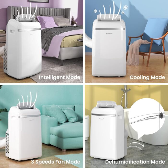 Мобільний кондиціонер Comfee PAC 12000, 3,5 кВт, 12000 BTU, охолодження, вентиляція, осушення, для приміщень до 43 м², з повітроводом