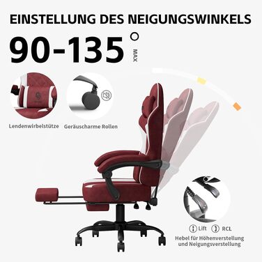 Ігрове крісло Gaming Chair з підставкою для ніг, ергономічний комп'ютерний стілець з високотехнологічної тканини для дорослих та підлітків, червоне