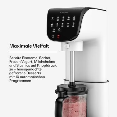 Морожевниця Klarstein Velaire, 500 Вт, 3 контейнери по 0,6 л (загальний об'єм 1,8 л), 10 програм, сенсорний дисплей, для йогурту та сорбету, біла