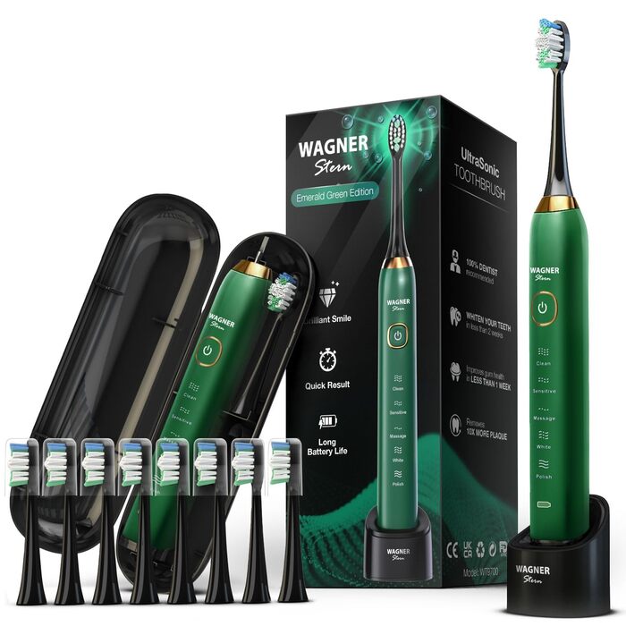 Звукова зубна щітка Wagner Stern Die Emerald Green Edition з відбілюванням, 5 режимів, 8 насадок, дорожня сумка
