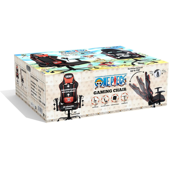 Ігрове крісло Konix One Piece, PU-шкіра, 150° нахил, регульовані підголівник і подушка для попереку, чорний з червоним