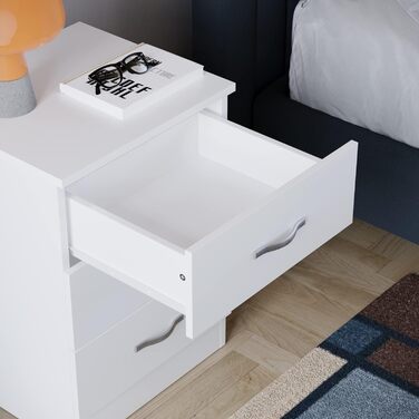 Тумба приліжкова Vida Designs Riano, 3 шухляди, білі, металеві ручки, захист від прогину, спальня, 56x40x36 см