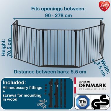 Захисний бар'єр BabyDan Flex L (90-278 см) - дитячі сходи, перегородка для кімнати, сітка для тварин (чорний)