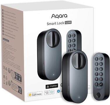 Розумний дверний замок Aqara U200 з відбитком пальця, Matter Over Thread, сумісний з Apple Home Key, акумулятор, підтримка Apple Home, Google Home, Alexa, SmartThings, чорний