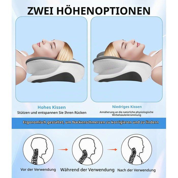 Ортопедична подушка з ефектом пам'яті (Memory Foam) для шиї та голови, ергономічна антихрапічна подушка для сну на боці, спині та животі