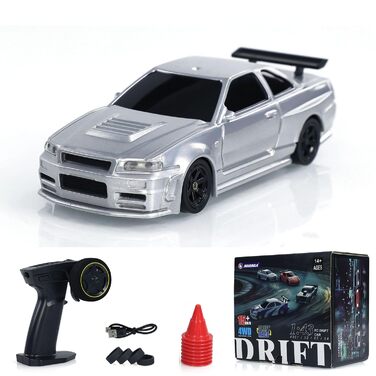 RC Автомобіль 1/43 Масштаб Готовий до Гонок Дрифт 4WD Радіокерування Зі Світловою Системою Сірий