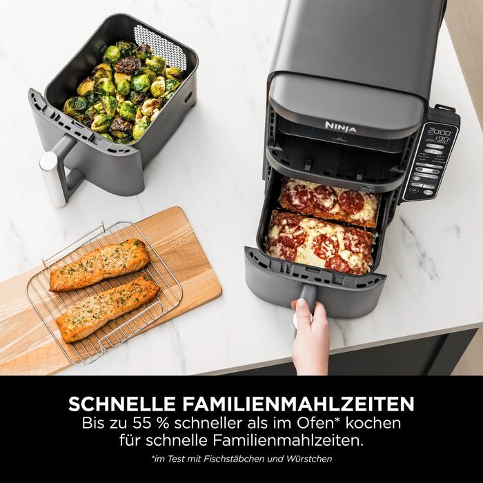 Вертикальна аерофритюрниця Ninja Double Stack XL Air Fryer 9,5 л з цифровим термометром, 6 функцій приготування, 2 рівні, сіра SL451EU