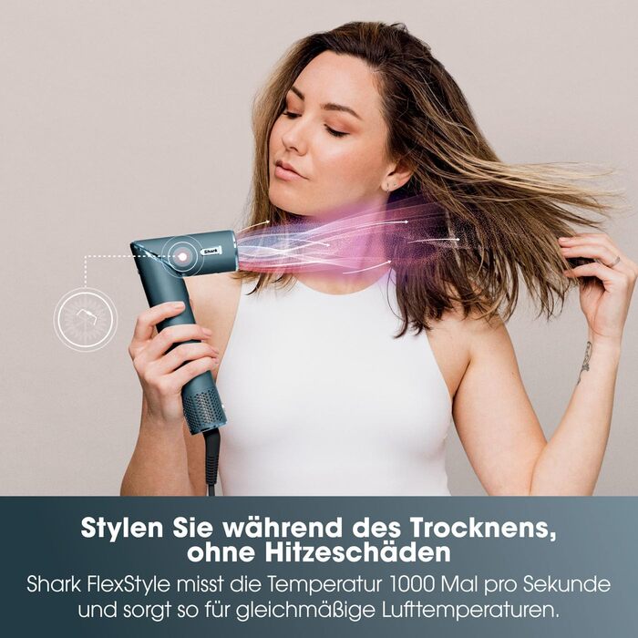 Фен-стайлер Shark FlexStyle 5-в-1, автоматична насадка для локонів, овальна щітка, концентратор, без пошкодження волосся, бірюзовий