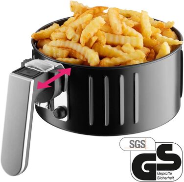 tectake® Аерофритюрниця (Airfryer) 3,6 л, сенсорний дисплей, 7 програм, без масла і жиру, підходить для посудомийної машини, з аксесуарами та кулінарною книгою, чорна