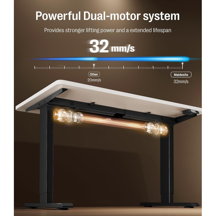 Електричний регульований стіл MAIDeSITe S2 Pro 140x70 см, чорна рама + біла стільниця, вантажопідйомність 160 кг, захист від зіткнень