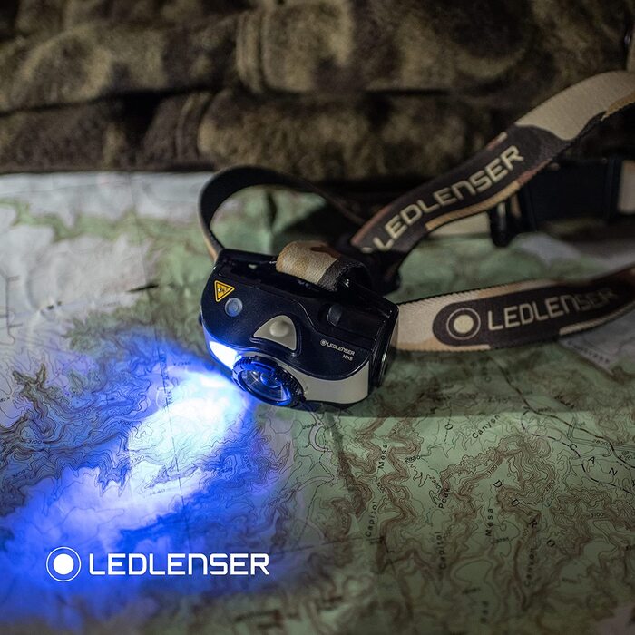 Налобний ліхтар Ledlenser MH8 600 Лм, акумуляторний, LED, чорний, для полювання та риболовлі, до 60 годин, червоне/зелене/синє світло, фокусування, 2xAA, транспортувальний замок