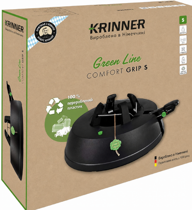 Підставка для ялинки KRINNER Green Line Comfort Grip S, з педаллю, рециклінг, 3 л бак для води, для дерев висотою до 2,3 м, чорна, вироблено в Німеччині
