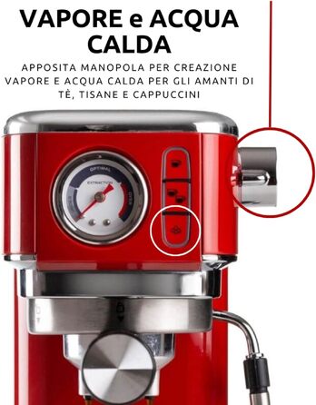 Кавомашина еспресо Ariete Slim Metal 1381 червона: для кави в зернах та ESE-падів, 15 бар, капучинатор, 1300 Вт