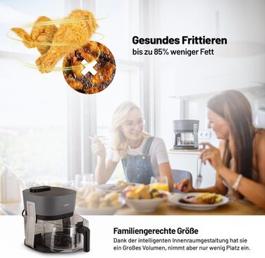 Аерофритюрниця Lauben Glass&Steam 4500BG зі скляним кошиком та функцією пари, 8 програм, 4.5л