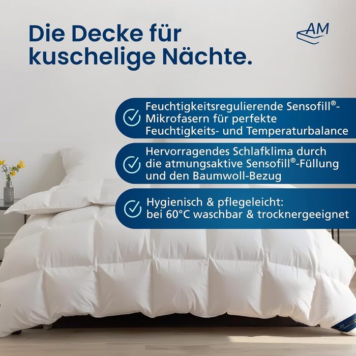 Плед DormiGood Premium з мікрофібри, 140x200 см, Made in Germany, для алергіків, з наповнювачем Sensofill, сертифікат Oeko TEX, бавовняний чохол, 1 шт.