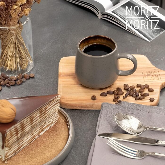 Набір керамічних чашок Moritz & Moritz SOLID (6 шт), сіро-бежеві, 400 мл, стійкі до мікрохвильової печі та посудомийки