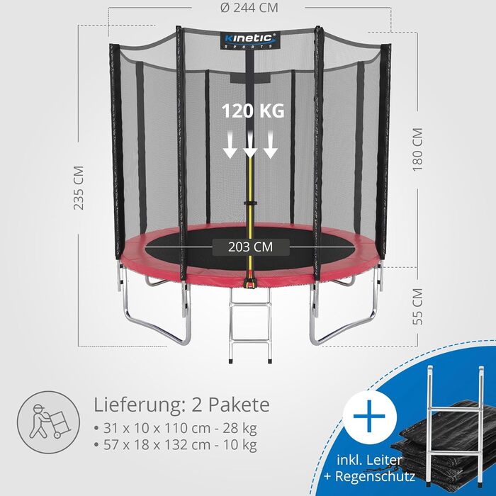 Батут вуличний KINETIC SPORTS Salto Plus Ø 244 см рожевий: з сіткою, драбиною та захисним покриттям для дітей