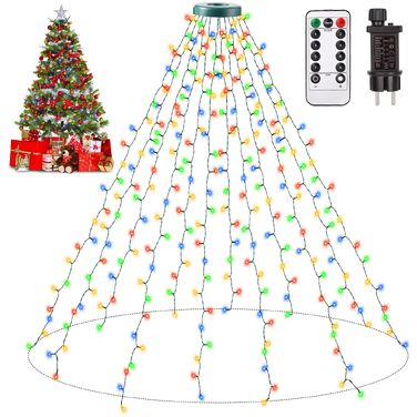 Світлова гірлянда-кільце Auriostar для ялинки 2.5м, 300 LED, 12 ниток, 8 режимів роботи з таймером, для ялинок 150-250 см, багатоколірна