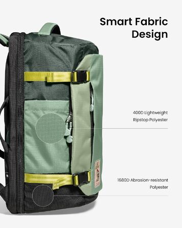 Дорожній рюкзак tomtoc 28L/40L для подорожей та перельотів, TSA-сумісна ручна поклажа (Moosgrün-ripstop)